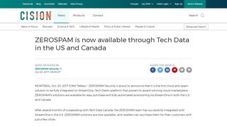 
                            12. ZEROSPAM is now available through Tech Data in the US and Canada