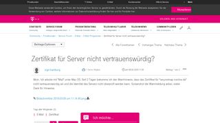 
                            3. Zertifikat für Server nicht vertrauenswürdig? - Telekom hilft Community