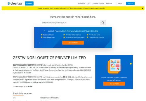 
                            10. ZESTWINGS LOGISTICS PRIVATE LIMITED - ClearTax