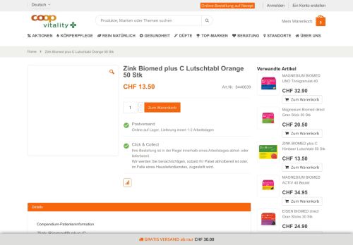 
                            11. Zink Biomed plus C Lutschtabl Orange 50 Stk - Coop Vitality Apotheke