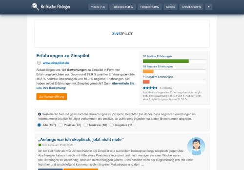 
                            4. Zinspilot Erfahrungen (98 Berichte) - Kritische Anleger