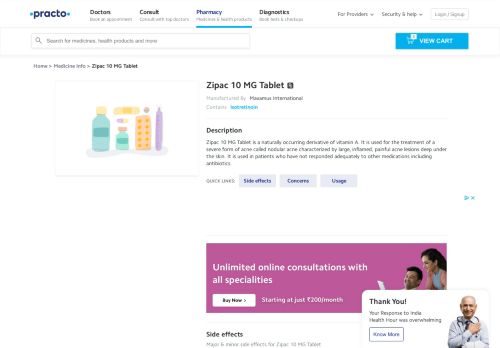 
                            2. Zipac 10 MG Tablet - Uses, Dosage, Side Effects, Composition & more ...