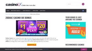 
                            12. Zodiac Casino Bonus - Depost $1 and Get $20 - Casino UK