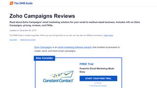 
                            13. Zoho Campaigns Reviews, Ratings, Pricing, and FAQs - The SMB Guide