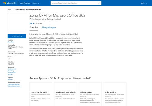 
                            12. Zoho CRM for Microsoft Office 365 - Microsoft AppSource