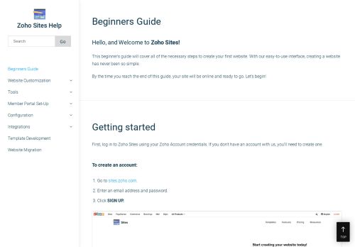 
                            8. Zoho Sites help- Beginners Guide