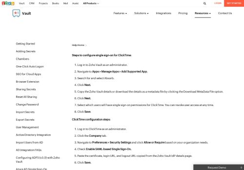 
                            13. Zoho Vault - ClickTime SSO