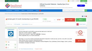 
                            8. Zomato gold (12 month membership) in just RS.600 | DesiDime