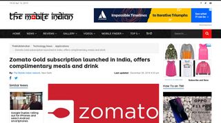 
                            12. Zomato Gold subscription launched in India, offers complimentary ...