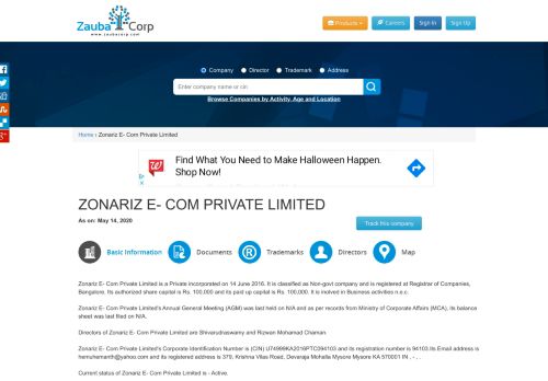 
                            1. ZONARIZ E- COM PRIVATE LIMITED - Company, directors and ...