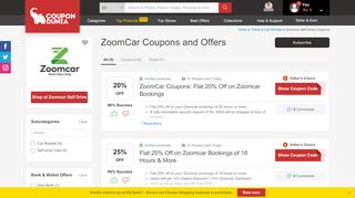 
                            6. Zoomcar Coupons & Offers | Rs.600 OFF | Extra Rs.300 Cashback