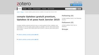 
                            10. Zotero | People > compte Uptobox gratuit premium, Uptobox id et ...