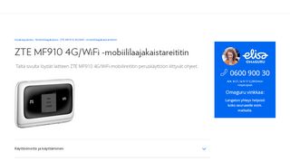 
                            9. ZTE MF910 4G/WiFi -mobiililaajakaistareititin - Elisa ja Saunalahti ...