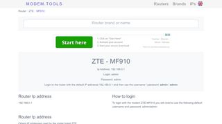 
                            6. ZTE MF910 Default Router Login and Password - Modem.Tools