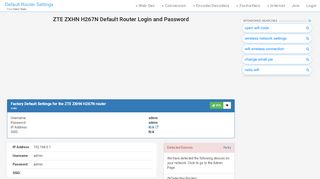 
                            2. ZTE ZXHN H267N Default Router Login and Password - ...