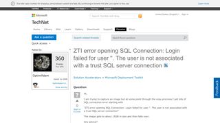 
                            1. ZTI error opening SQL Connection: Login failed for user ''. The ...