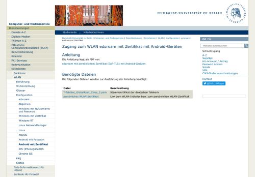 
                            7. Zugang zum WLAN eduroam mit Zertifikat mit Android-Geräten ...