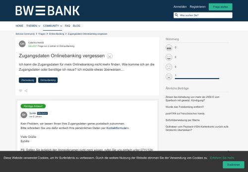 
                            8. Zugangsdaten Onlinebanking vergessen | BW-Bank Service Community
