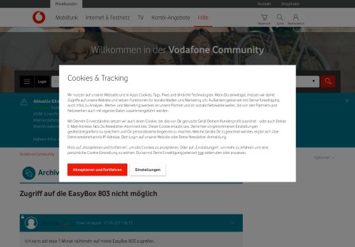 
                            3. Zugriff auf die EasyBox 803 nicht möglich - Vodafone Community