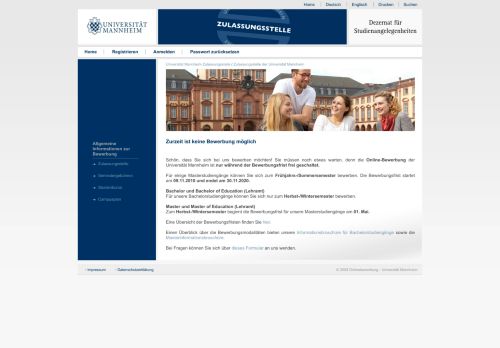 
                            4. Zulassungsstelle der Universität Mannheim - Onlinebewerbung der ...
