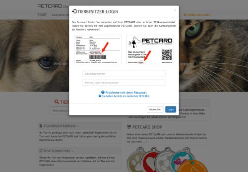 
                            1. zum Login - PETCARD® || Die Meldestelle für Ihr Haustier!