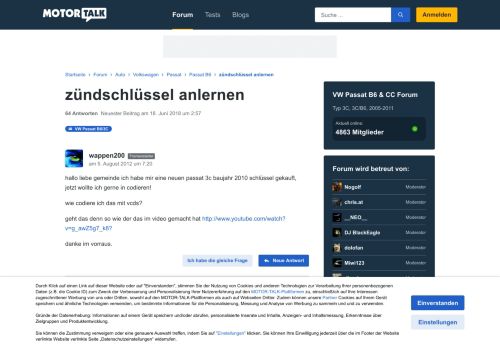 
                            10. zündschlüssel anlernen - Start Forum Auto Volkswagen... - Motor-Talk