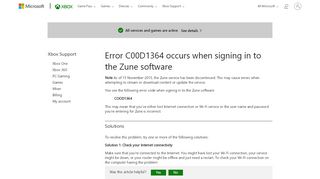 
                            5. Zune Support | C00D1364 | Zune Sign-In Error - Xbox Support