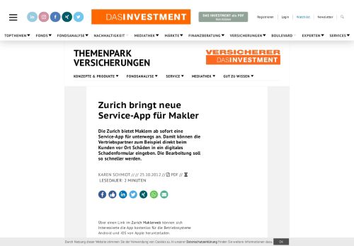 
                            12. Zurich bringt neue Service-App für Makler | DAS INVESTMENT