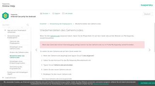 
                            3. Zurücksetzen des Geheimcodes für Kaspersky Internet Security für ...