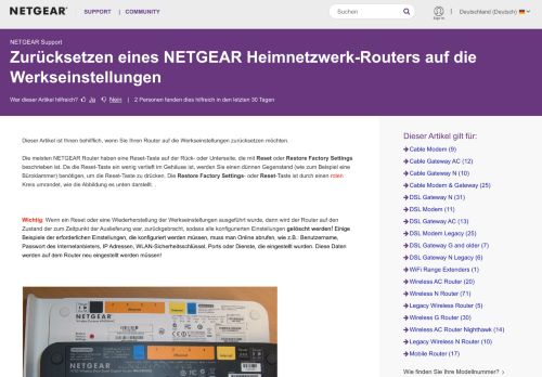 
                            6. Zurücksetzen eines NETGEAR Heimnetzwerk-Routers auf die ...