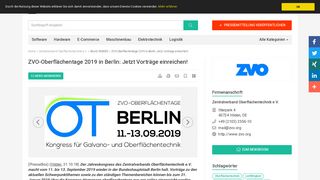 
                            11. ZVO-Oberflächentage 2019 in Berlin: Jetzt Vorträge einreichen ...