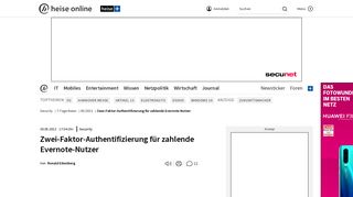 
                            8. Zwei-Faktor-Authentifizierung für zahlende Evernote-Nutzer | heise ...