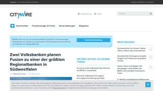 
                            12. Zwei Volksbanken planen Fusion zu einer der größten ... - CITYwire.de