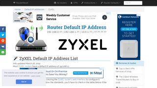 
                            6. ZyXEL Default IP Address List (Updated February 2019) | RouterReset