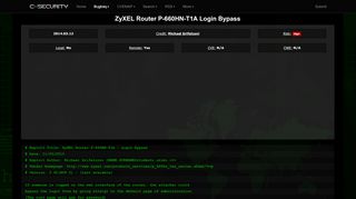 
                            10. ZyXEL Router P-660HN-T1A Login Bypass - CXSecurity.com