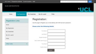 Online User registration - UCL