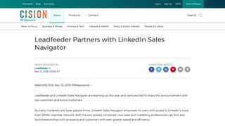 Leadfeeder Partners with LinkedIn Sales Navigator - PR Newswire