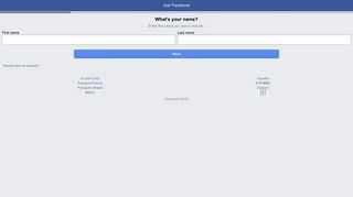 Create New Account - Facebook Touch