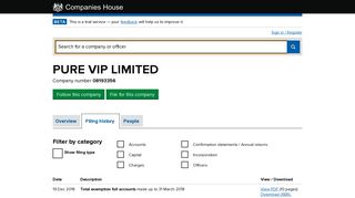 PURE VIP LIMITED - Filing history (free information from Companies ...