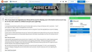 PSA: If you have not migrated your Minecraft Account to Mojang ...