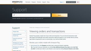 Viewing orders and transactions - Amazon Pay
