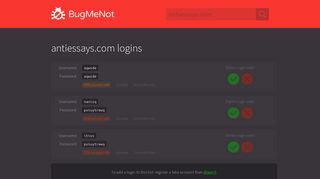 antiessays.com passwords - BugMeNot