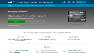 ANZ Airpoints Visa Platinum | Credit cards | ANZ