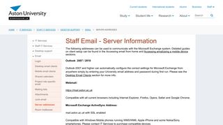 Staff Email - Server Information - Aston University