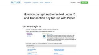 How do I get Authorize.Net Login ID and Transaction Key? - Putler