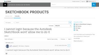 I cannot login because the Autodesk Sketchbook wont' allow me to ...