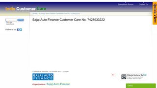 Bajaj Auto Finance Customer Care No. 7428933222 | India Customer ...