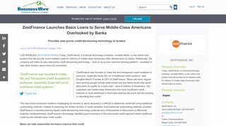 ZestFinance Launches Basix Loans to Serve Middle ... - Business Wire
