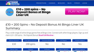 £10 + 200 spins - No Deposit Bonus at Bingo Liner UK | No Deposit ...