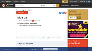 SIGN UP | definition in the Cambridge English Dictionary